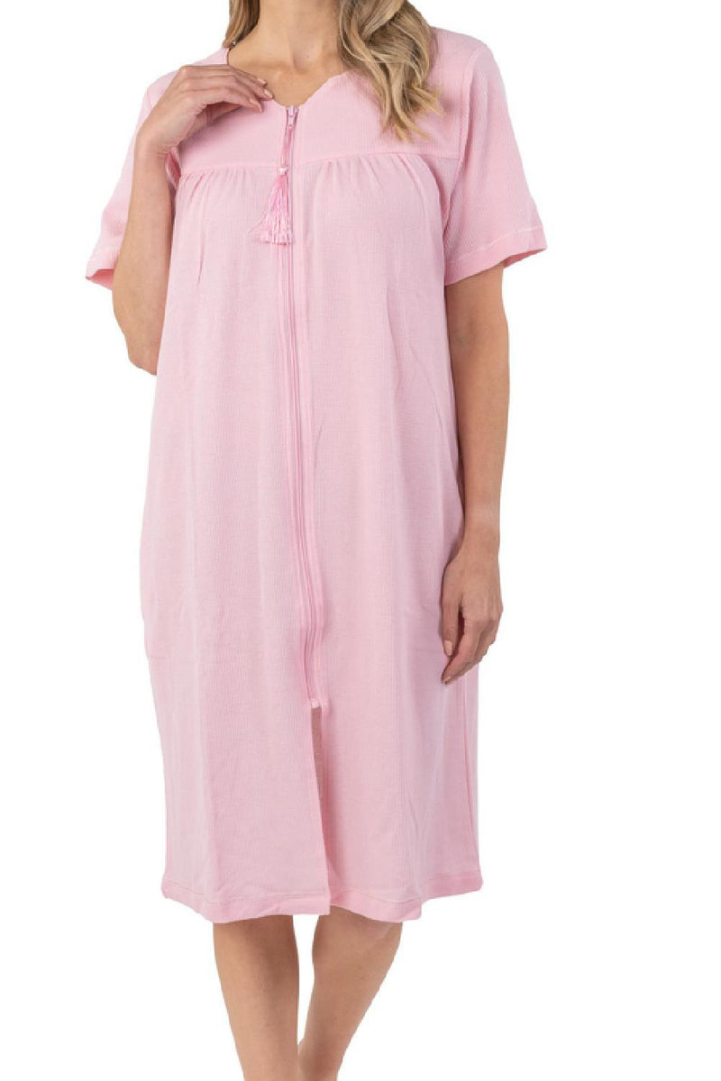 Patricia Waffle Knit 40" Zip Front Robe 986-3C Pink