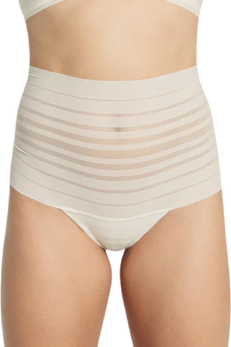 Leonisa Slimming Lace Stripe High-Waisted Thong 012890 Ivory