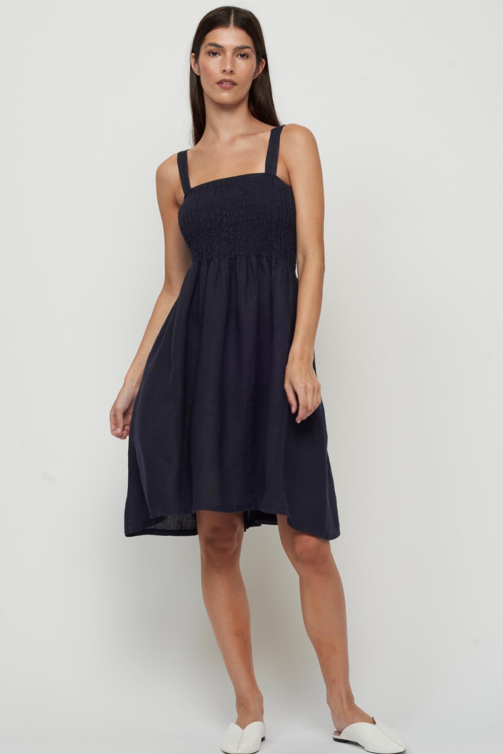 Pistache Linen Slip Dress- Black main image 1