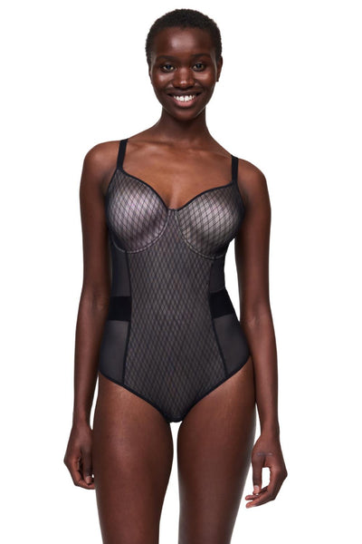 Chantelle Smooth Lines Bodysuit, Black Beige (C11N7)