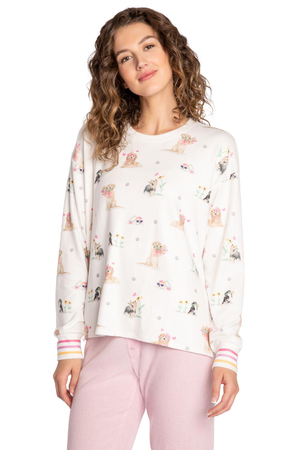 PJ Salvage Happy Blooms Solid Long Sleeve Top- Oatmeal
