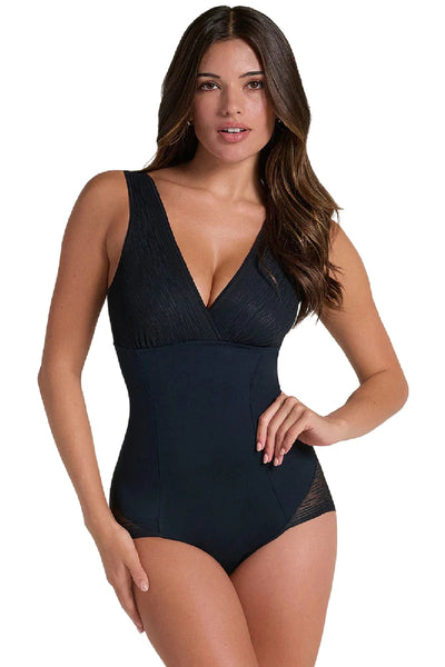 Leonisa Sheer Stripe Detail Sculpting Bodysuit, Black (018517)