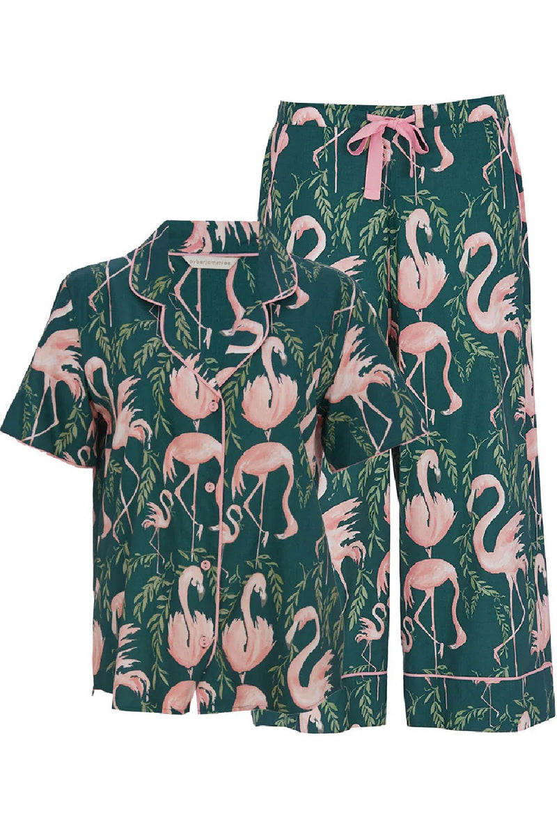 Cyberjammies Ivy Wide Leg Cropped PJ Set, Flamingo Print (0706)