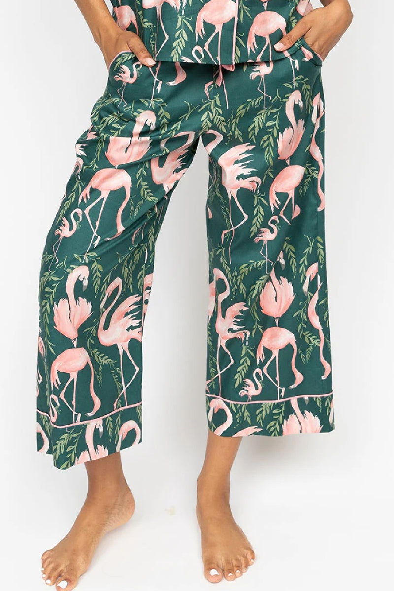 Cyberjammies Ivy Wide Leg Cropped PJ Set, Flamingo Print (0706)