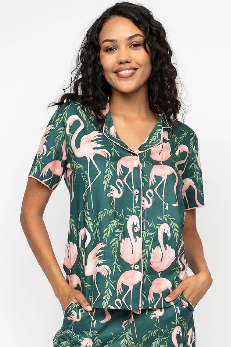 Cyberjammies Ivy Wide Leg Cropped PJ Set, Flamingo Print (0706)