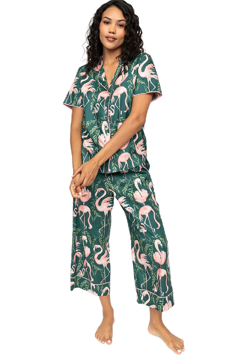 Cyberjammies Ivy Wide Leg Cropped PJ Set, Flamingo Print (0706)