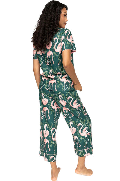 Cyberjammies Ivy Wide Leg Cropped PJ Set, Flamingo Print (0706)