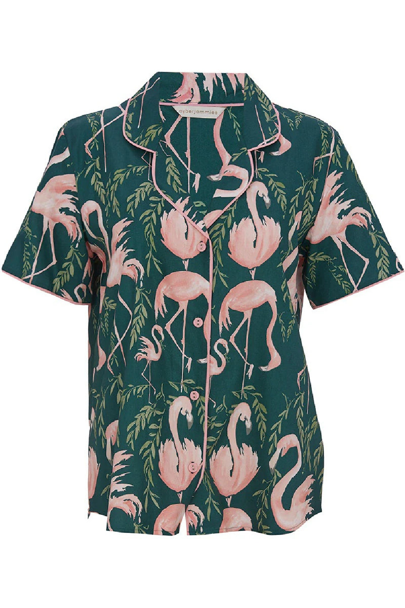 Cyberjammies Ivy Wide Leg Cropped PJ Set, Flamingo Print (0706)
