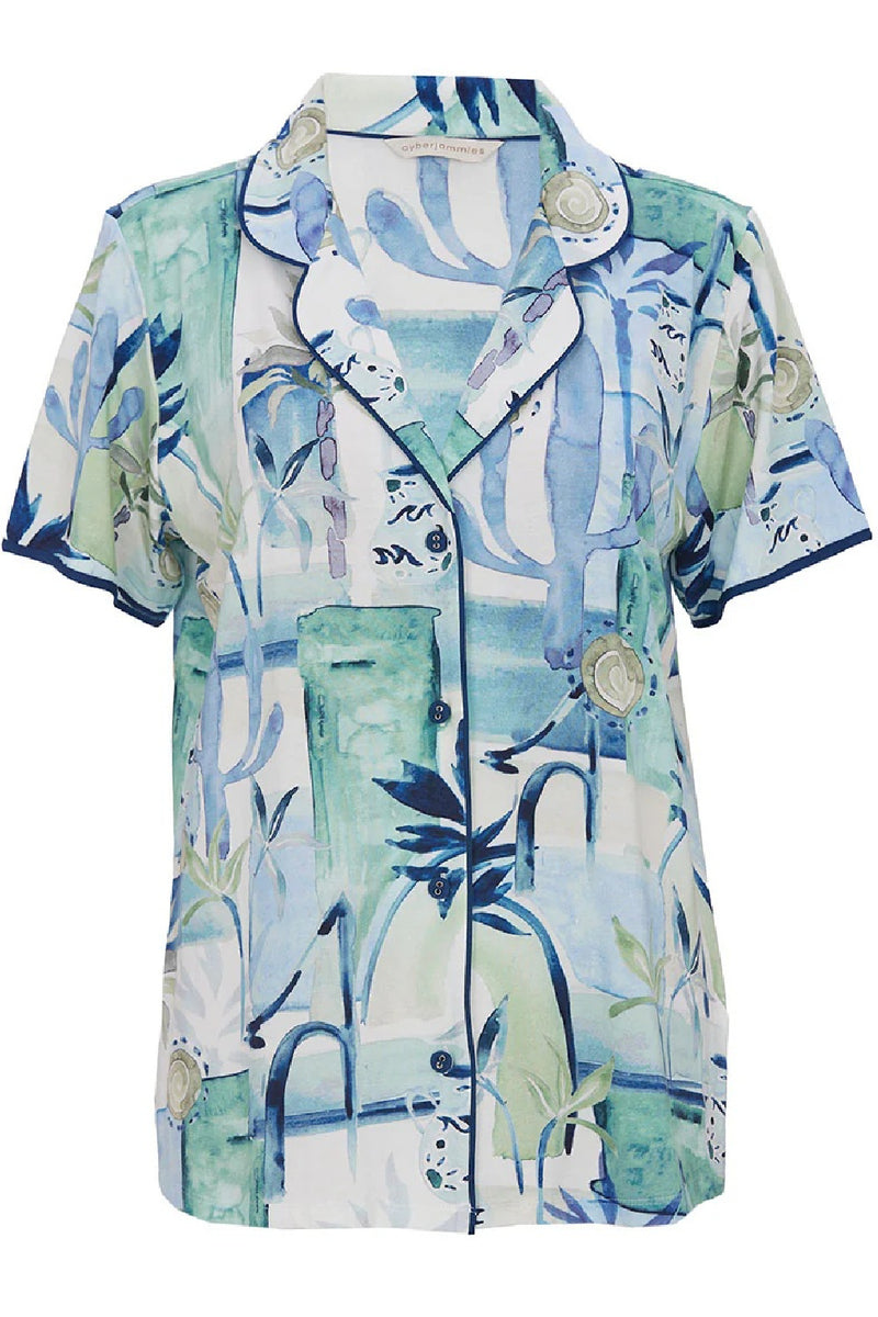 Cyberjammies Harriet Womens Jersey PJ Set, Watercolour Landscape Print (0718)