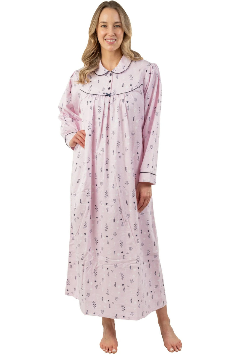 Patricia Ditsy Floral Flannel Gown 51", Pink (119)