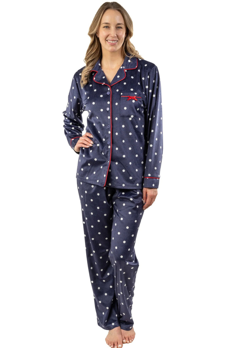 Patricia Silky Velvet PJ Set, Navy White (122-1)