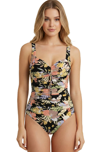 Sunseeker Daydream Moonstone Plus Cup Ruched Front Swimsuit, Black Multi (1260008)