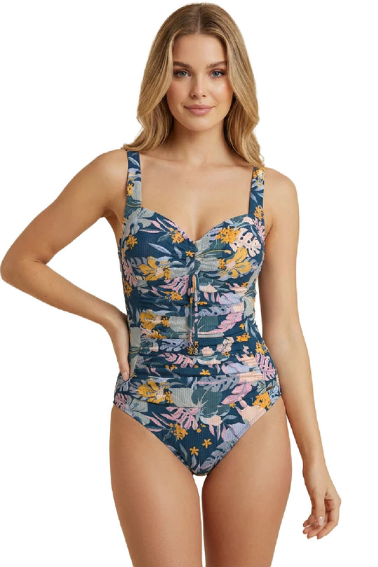 Sunseeker Daydream Moonstone Plus Cup Ruched Front Swimsuit, Blue Multi (1260008)