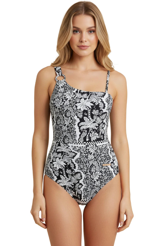 Sunseeker Soulistic One Shoulder Swimsuit, Black White (1260045)