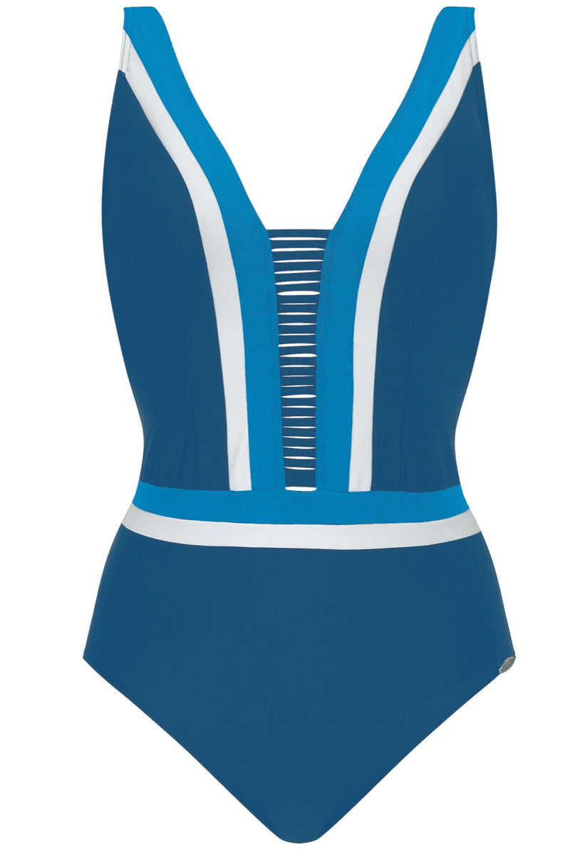 Sunflair V-Neck Swimsuit, Blue (22057)