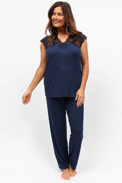 Cyberjammies Caroline Women's Lace Detail Jersey PJ Set, Navy (2220)
