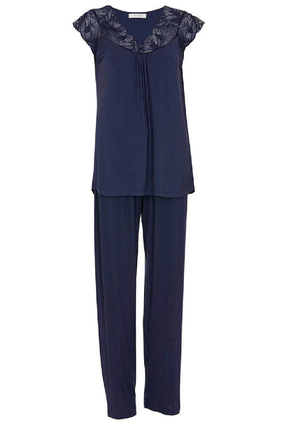 Cyberjammies Caroline Women's Lace Detail Jersey PJ Set, Navy (2220)