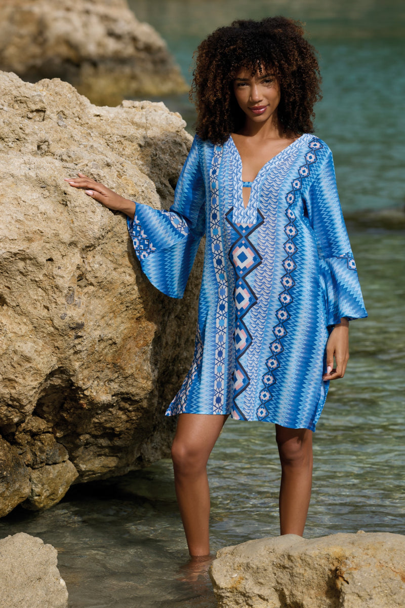 Sunflair Wide Sleeves Shirt, Blue Multi (23800)