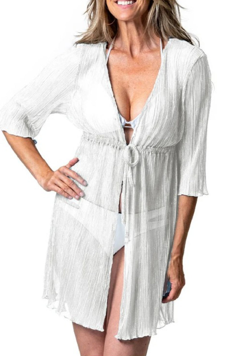 Cover Me Plus Shimmer Bay Tie Front Cover-Up, White (25052384X)