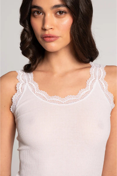 Oscalito Filoscozia Cotton Tank with Leavers Lace Trim, White (3162)