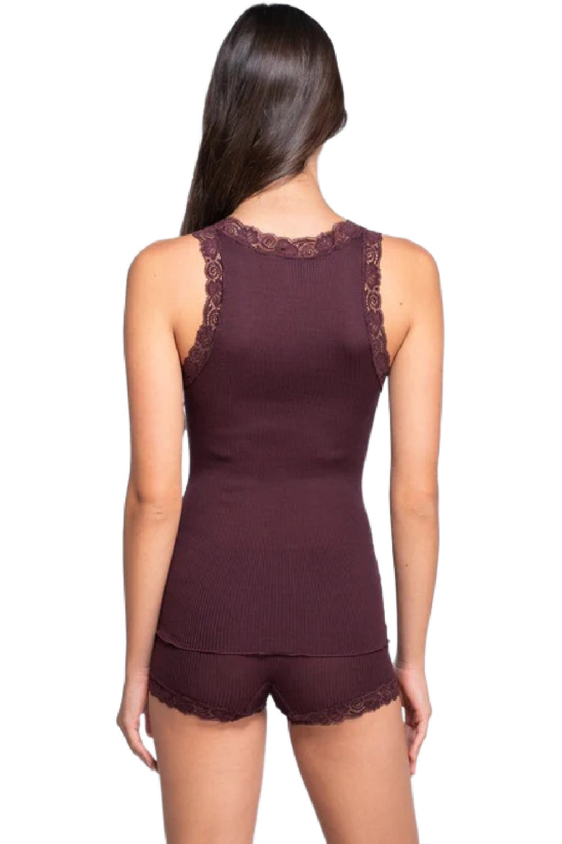 Oscalito Wool and Silk tank top with Leavers lace, Cherry (3410)