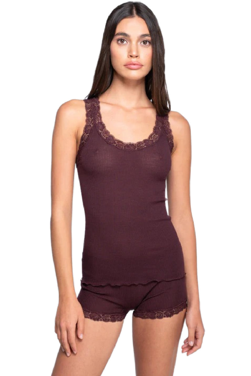 Oscalito Wool and Silk tank top with Leavers lace, Cherry (3410)