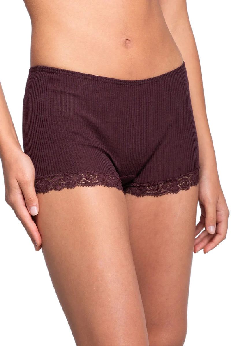 Oscalito Wool and Silk Panties with Leavers Lace, Cherry (3413)
