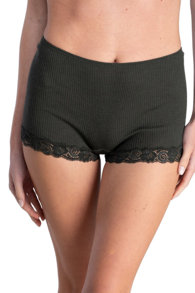 Oscalito Wool and Silk Panties with Leavers Lace, Bosco (3413)