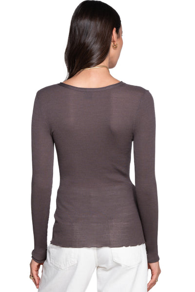 Oscalito Wool and Silk Long Sleeves Roundneck Top, Taupe (3446R)