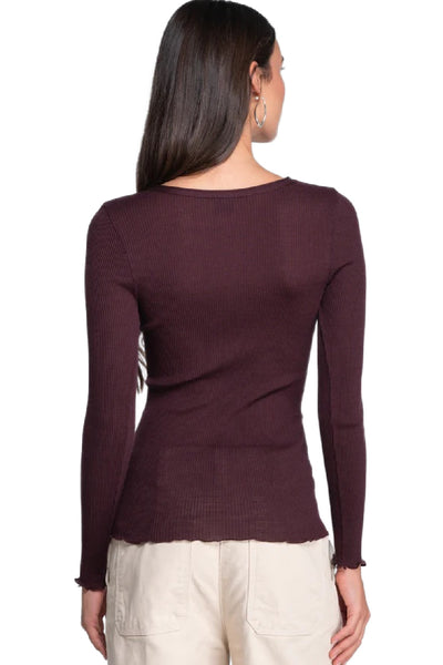 Oscalito Wool and Silk Long Sleeves Roundneck Top, Cherry (3446R)