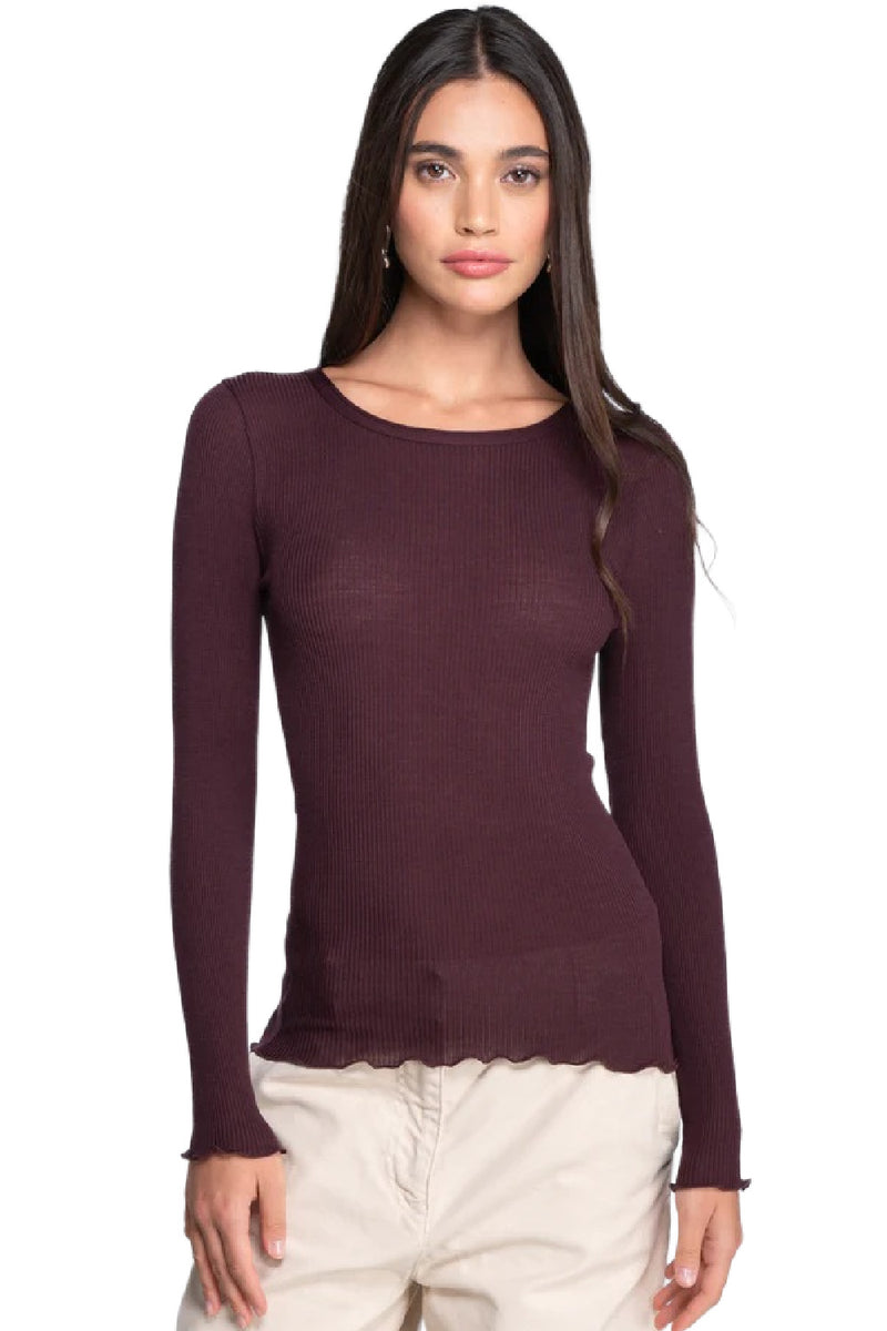 Oscalito Wool and Silk Long Sleeves Roundneck Top, Cherry (3446R)