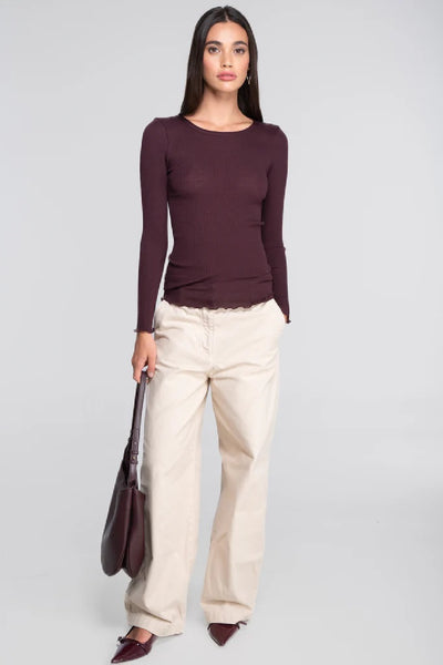 Oscalito Wool and Silk Long Sleeves Roundneck Top, Cherry (3446R)