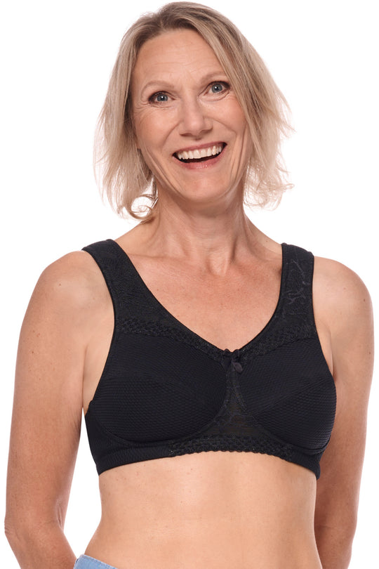 Amoena Leslie Wirefree Lymph Care Bra, Black (45102)