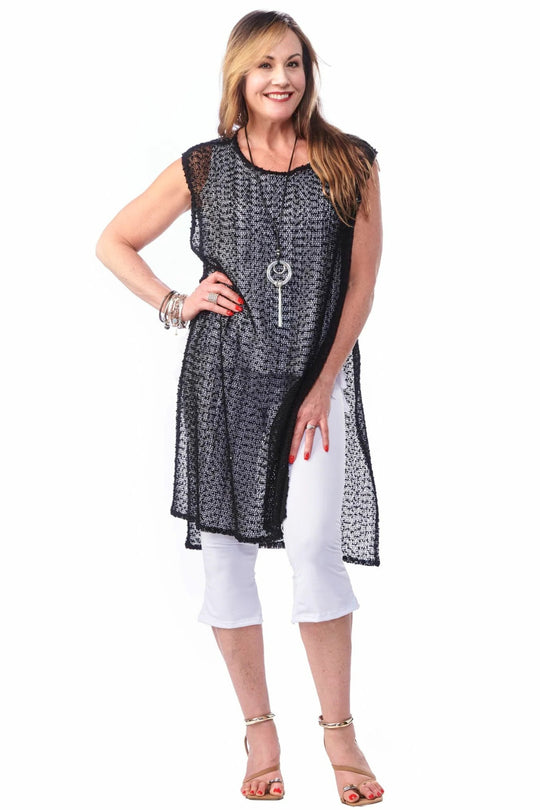 Rapz Mesh High Slit Cover-Up, Sparkle Black (4559)