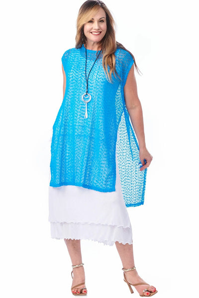 Rapz Mesh High Slit Cover-Up, Sparkle Turquoise (4559)