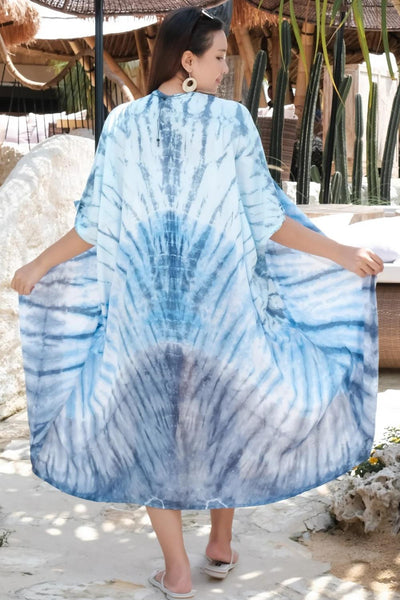 Bone Tie Dye Long Kimono LS1305BU Blue