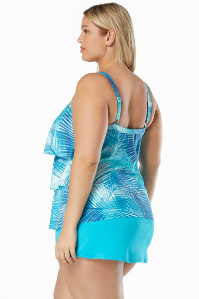 Beach House Women Jane Shadow Fern Ruffle Tiered Tankini, Blue Bliss (HW49096)