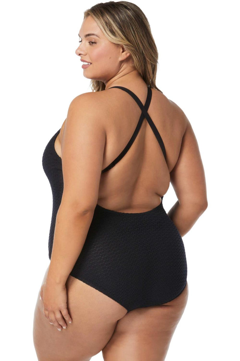 Coco Reef Oceanside Textures Sultry Bra Sized Underwire Swimsuit, Cast Black (U5A577)