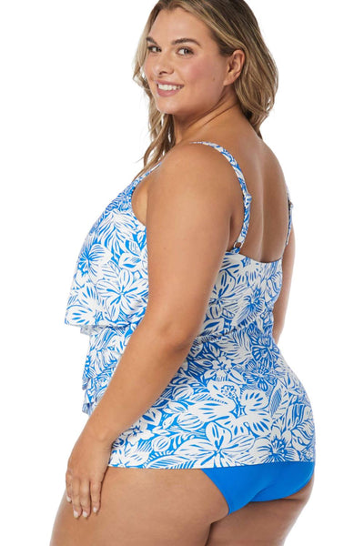 Coco Reef Bungalow Floral Aura Ruffle Tankini, Blue Crush (U1B075)