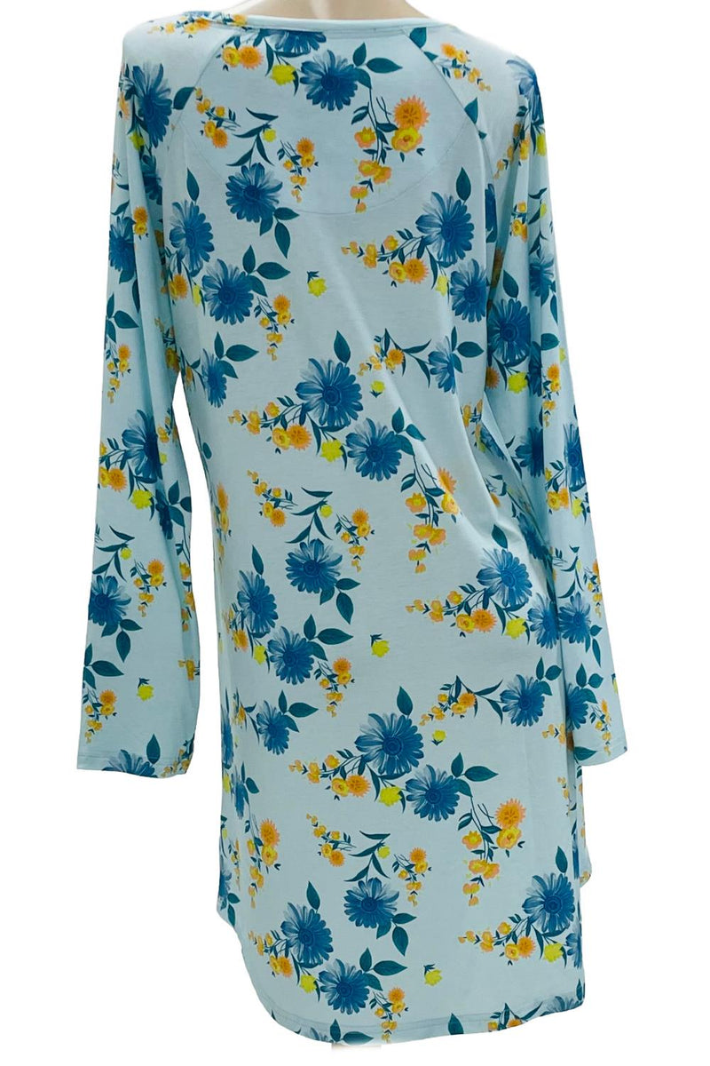 Cool Girl Blue Bells & Bliss Long Sleeve Night Shirt, Blue Floral (C225201)