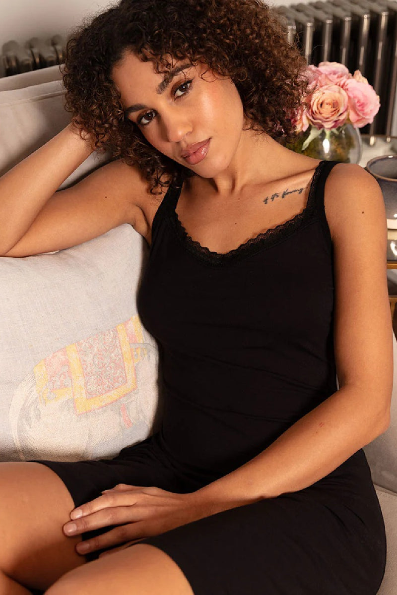 Cyberjammies Bonnie Lace Trim Jersey Chemise, Black (5056)