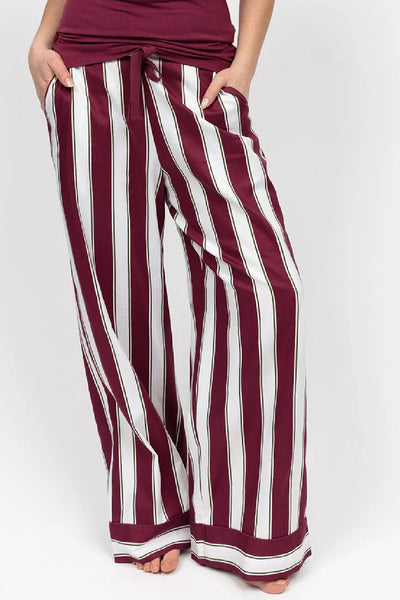 Cyberjammies Yasmin Printed Stripe Wide Leg Pant, Oxblood/White