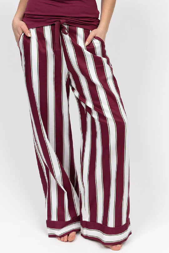 Cyberjammies Yasmin Printed Stripe Wide Leg Pant, Oxblood/White