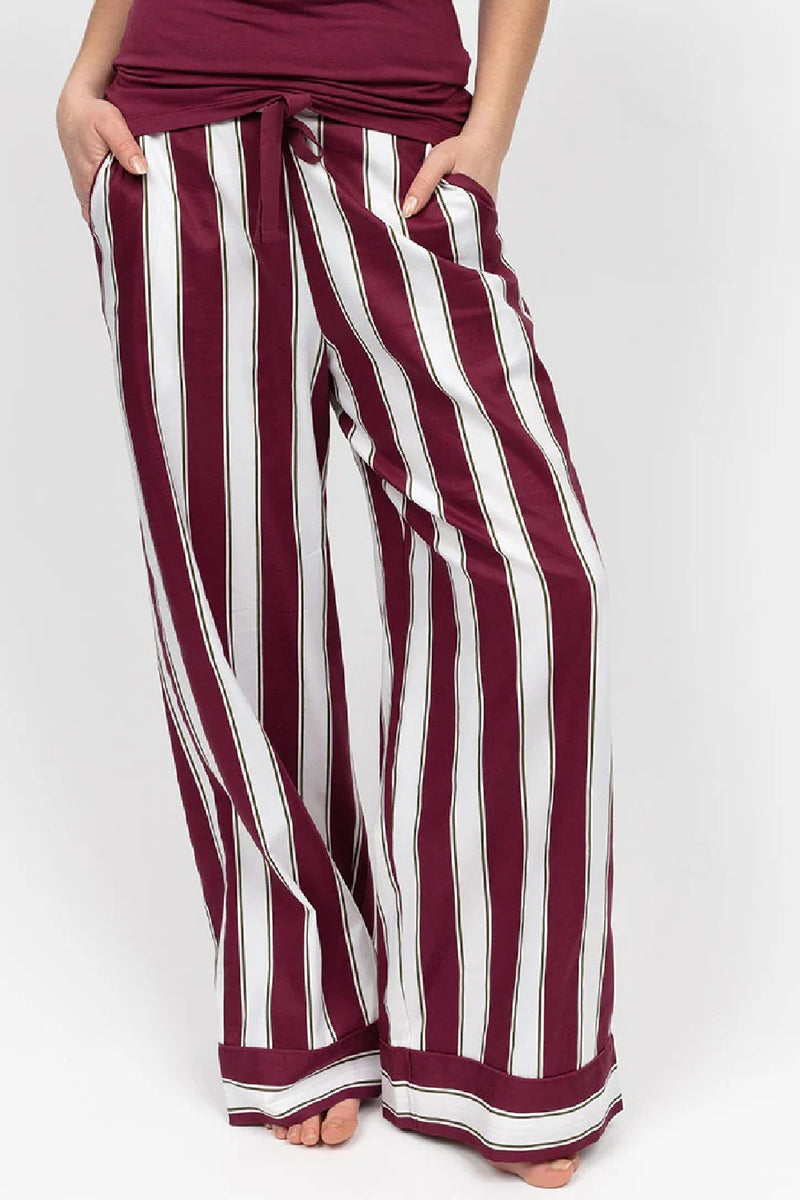 Cyberjammies Yasmin Printed Stripe Wide Leg Pant, Oxblood/White