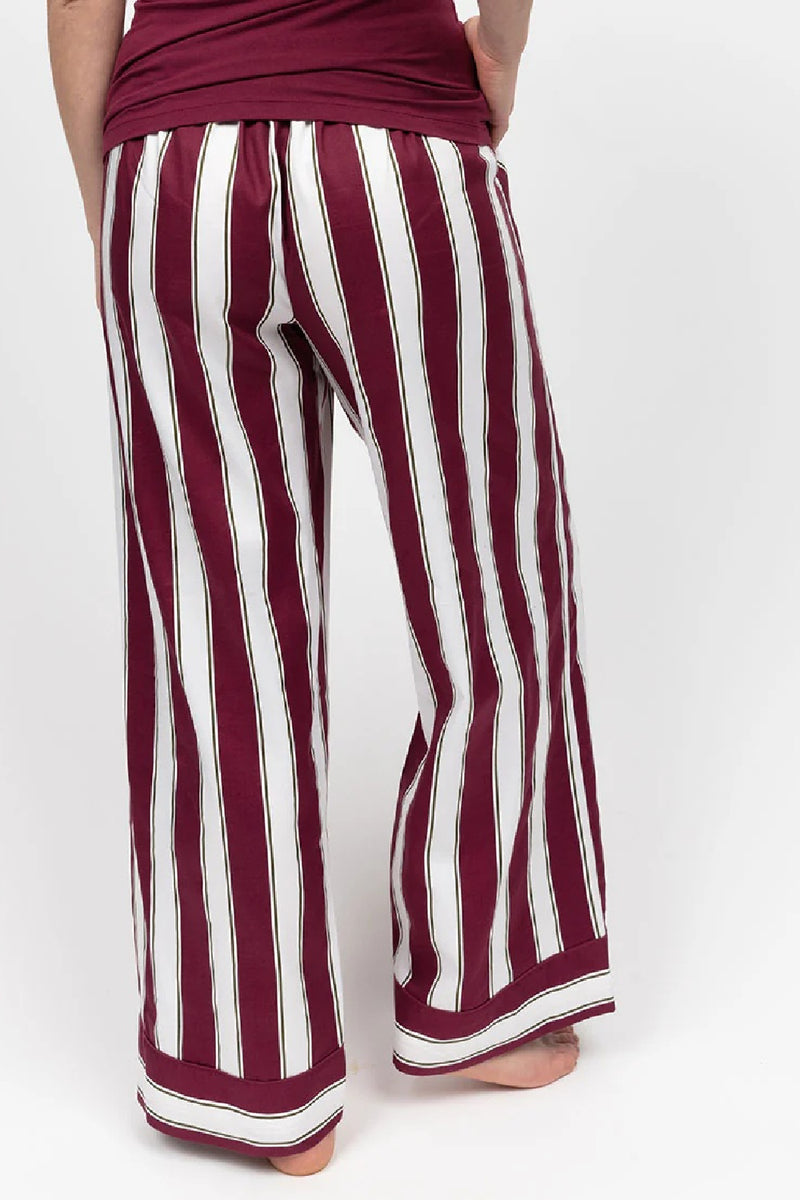 Cyberjammies Yasmin Printed Stripe Wide Leg Pant, Oxblood/White