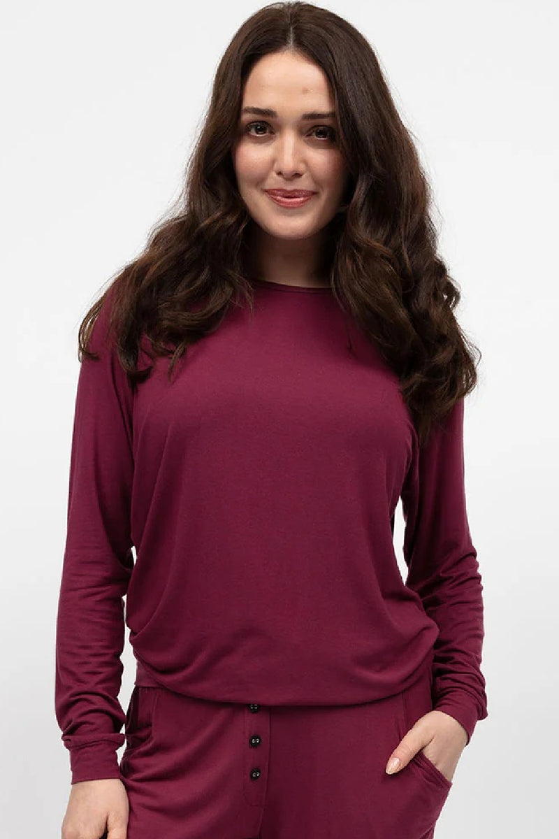 Cyberjammies Yasmin Slouch Jersey Pyjama Top, Oxblood (5087)