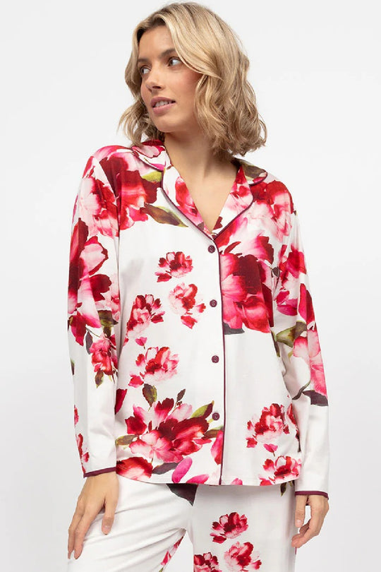 Cyberjammies Isabella PJ Top, Oxblood Mix Floral (5116)