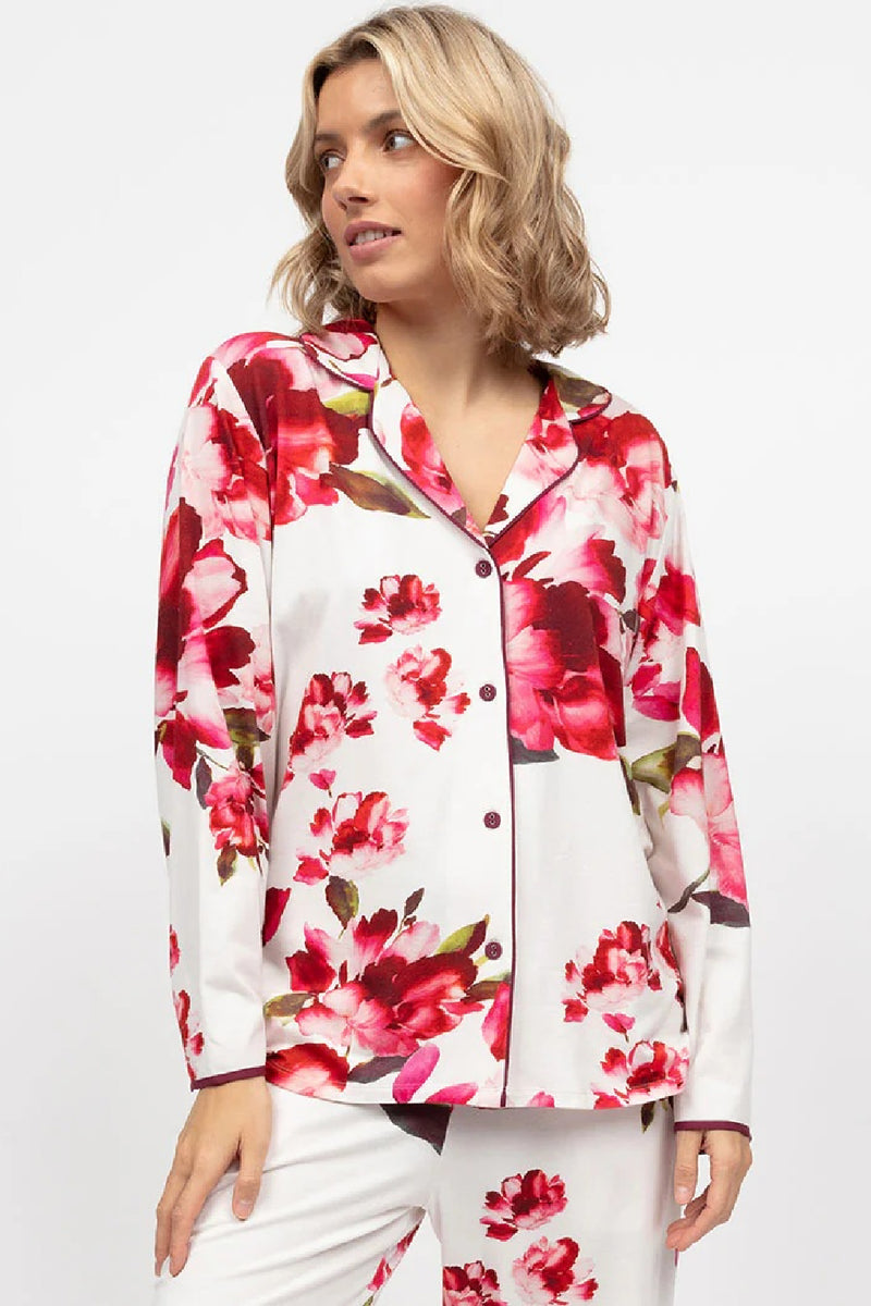 Cyberjammies Isabella PJ Top, Oxblood Mix Floral (5116)