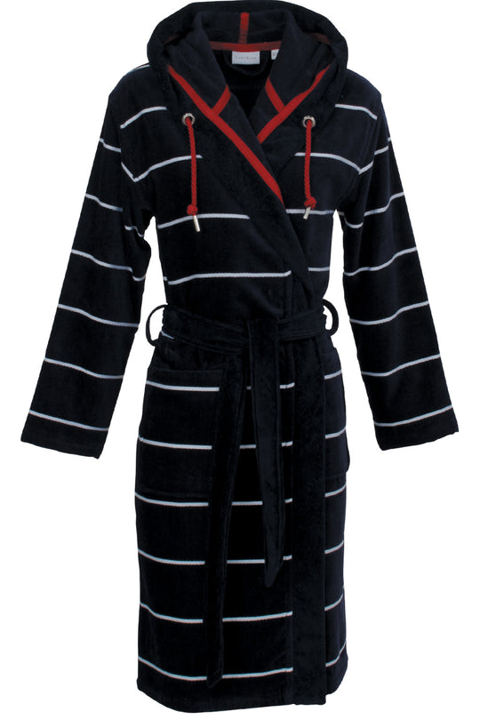 Carl Ross Women's Short Hooded Robe, Night Blue/White (522310)