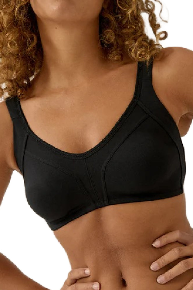 Naturana Heritage Minimizer and Side Smoother Wireless 90% Cotton Bra, Black (5332)